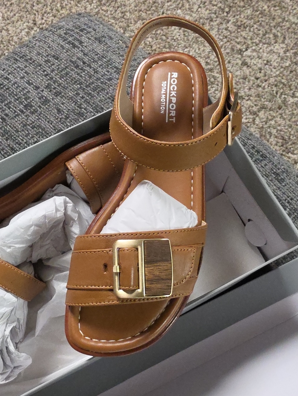 Rockport Women's Tan Leather Slingback Sandal with Gold Buckle